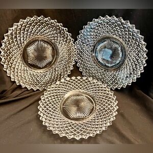 Westmoreland Set of 3 Clear Glass Sawtooth Edged Diamond Cut Starburst Plates